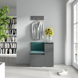 Eka Předsíňová stěna s čalouněnými panely Trinity 30 - Grafit / Tmavá zelená 2328