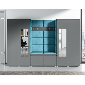 Eka Předsíňová stěna s čalouněnými panely Trinity 10 - Grafit / Azurová 2313