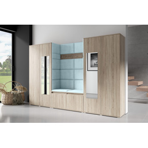 Eka Předsíňová stěna s čalouněnými panely Trinity 10 - Sonoma / Světlá modrá 2322