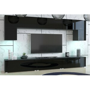 Ral Obývací stěna DOVER 3, 249 cm - Černý lesk