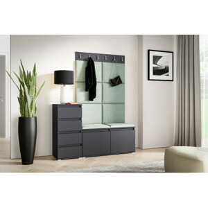 Eka Předsíňová stěna s čalouněnými panely Trinity 34 - Grafit / Světlá zelená 2321