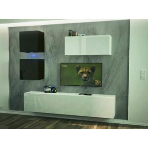 Ral Obývací stěna NEBRASKA 3, 191 cm - Bílo/černý lesk