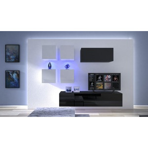 Ral Obývací stěna SPRINGFIELD 9, 236 cm - Černo/bílý lesk