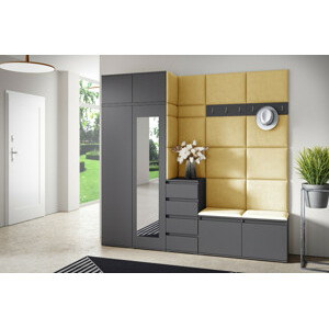 Eka Předsíňová stěna s čalouněnými panely Trinity 33 - Grafit / Žlutá 2318