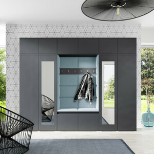 Eka Předsíňová stěna s čalouněnými panely Trinity 17 - Grafit / Světlá modrá 2322