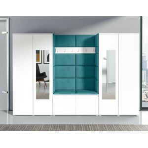 Eka Předsíňová stěna s čalouněnými panely Trinity 10 - Bílá / Azurová 2313