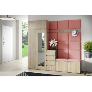 Eka Předsíňová stěna s čalouněnými panely Trinity 33 - Sonoma / Tmavá růžová 2323