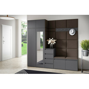 Eka Předsíňová stěna s čalouněnými panely Trinity 33 - Grafit / Tmavá hnědá 2308