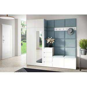 Eka Předsíňová stěna s čalouněnými panely Trinity 33 - Bílá / Světlá modrá 2322