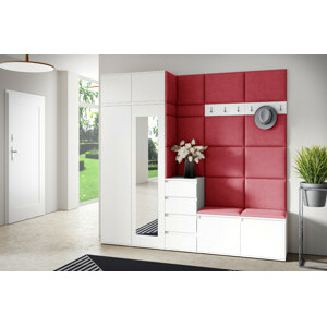 Eka Předsíňová stěna s čalouněnými panely Trinity 33 - Bílá / Červená 2309