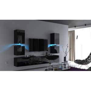 Ral Obývací stěna SOFIA 2, 249 cm - Černý lesk