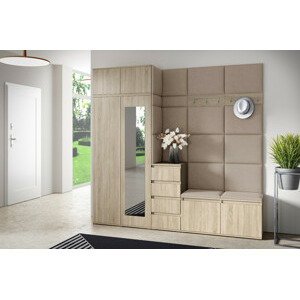 Eka Předsíňová stěna s čalouněnými panely Trinity 33 - Sonoma / Světlá béžová 2303