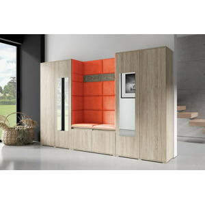 Eka Předsíňová stěna s čalouněnými panely Trinity 10 - Sonoma / Oranžová 2317