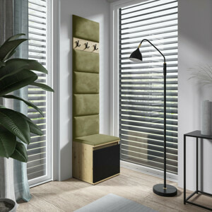 Eka Předsíňová stěna s čalouněnými panely Trinity 7 - Dub Artisan s černou / Khaki zelená 2327