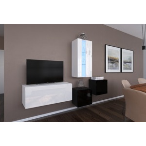Ral Obývací stěna HAVAJ 3, 197 cm - Bílo/černý lesk