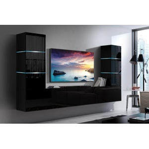 Ral Obývací stěna TEXAS 2, 249 cm - Černý lesk