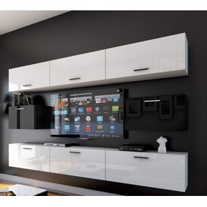 Ral Obývací stěna MIAMI 5, 249 cm - Bílo / černý lesk