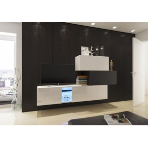 Ral Obývací stěna Mila 2 - Bílo/černý lesk