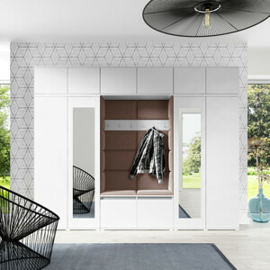 Eka Předsíňová stěna s čalouněnými panely Trinity 17 - Bílá / Hnědá 2307