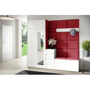 Eka Předsíňová stěna s čalouněnými panely Trinity 33 - Bílá / Rubínová 2324