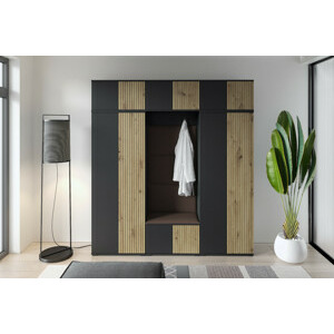 Eka Předsíňová stěna s čalouněnými panely Joey 4 - Černá a Dub Artisan / Tmavá hnědá 2308