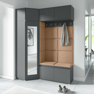 Eka Předsíňová stěna s čalouněnými panely Trinity 38 - Grafit / Béžová 2304