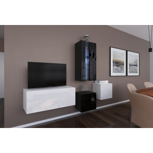 Ral Obývací stěna HAVAJ 7, 197 cm - Černo/bílý lesk