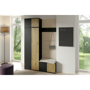 Eka Předsíňová stěna s čalouněnými panely Joey 2 - Černá a Dub Artisan / Tmavá krémová 2302