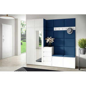 Eka Předsíňová stěna s čalouněnými panely Trinity 33 - Bílá / Tmavá modrá 2331