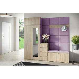Eka Předsíňová stěna s čalouněnými panely Trinity 33 - Sonoma / Fialová 2311