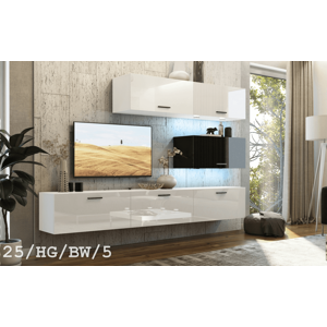 Ral Obývací stěna VENUS 6, 249 cm - Bílo/černý lesk