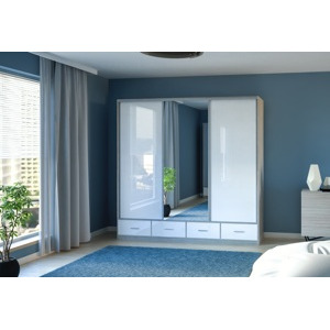 ARK Šatní skříň LUICE, Bílá/Dub Sonoma + LED osvětlení 250 cm