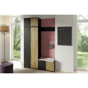 Eka Předsíňová stěna s čalouněnými panely Joey 2 - Černá a Dub Artisan / Tmavá růžová 2323