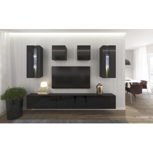 Ral Obývací stěna SEATTLE 1, 249 cm - Černý lesk