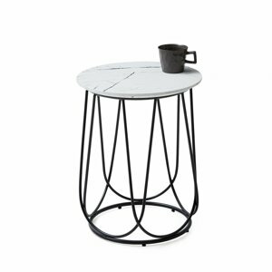 Konferenční kulatý stolek NUBIRA S — dekor mramor, černá / bílá