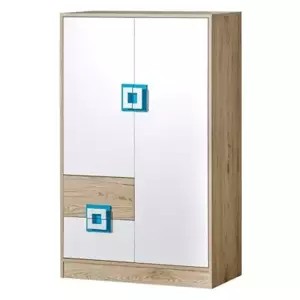 Casarredo Komoda vysoká NIKO 7 dub jasný/bílá/tyrkys