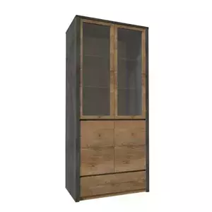 Tempo Kondela Vitrína MONTANA W2D - dub lefkas tmavý/smooth šedý