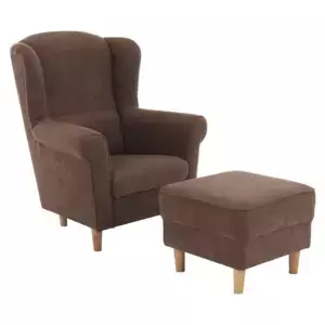 Tempo Kondela Křeslo/ušák s taburetem ASTRO - hnědý
