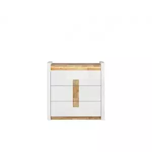 BRW Komoda Alameda KOM3S bílý lesk/dub westminster