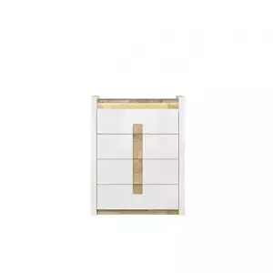 BRW Komoda Alameda KOM4S, bílý lesk/dub westminster