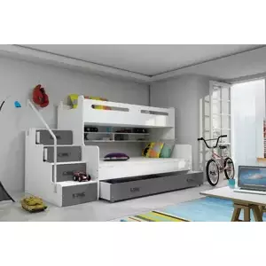 Falco Patrová postel Maty NEW s úložným prostorem bílá/grafit