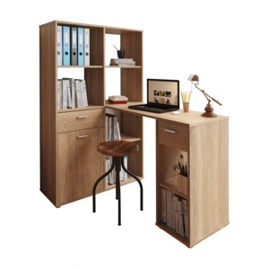Rohový psací stůl ZONE s regálem, levý, dub sonoma
