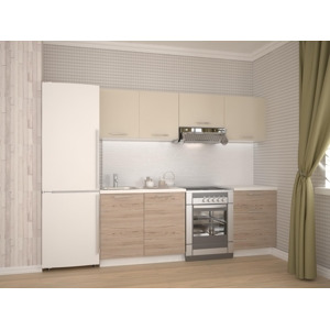 Kuchyně BUENA 160/220 cm, korpus: bílá, dvířka: béžová/dub san marino