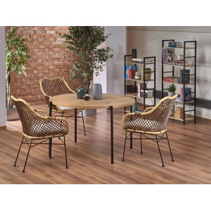 Kulatý jídelní stůl TONGEREN, dub zlatý/černá