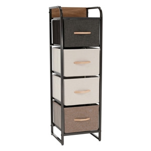 Komoda ZBYŠEK s látkovými šuplíky typ 1, černá/béžová/světlehnědá/tmavohnědá