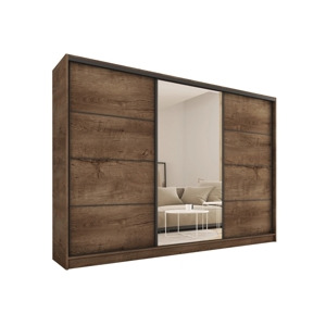 Šatní skříň HARAZIA 250 se zrcadlem, 4 šuplíky a 2 šatními tyčemi, dub lefkas