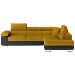 Rozkládací rohová sedačka MENDON 28, žlutá látka/černá ekokůže, pravá