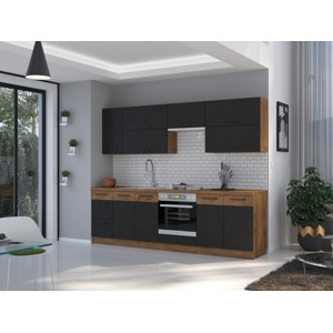 Kuchyně ZEATA 260 cm, korpus: dub lancelot, dvířka: matera/dub lancelot