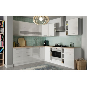 Rohová kuchyně COLBY 245x240 cm, bílý lesk