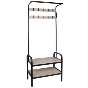 Stojací věšák s poličkami Hanson, dub/černý
